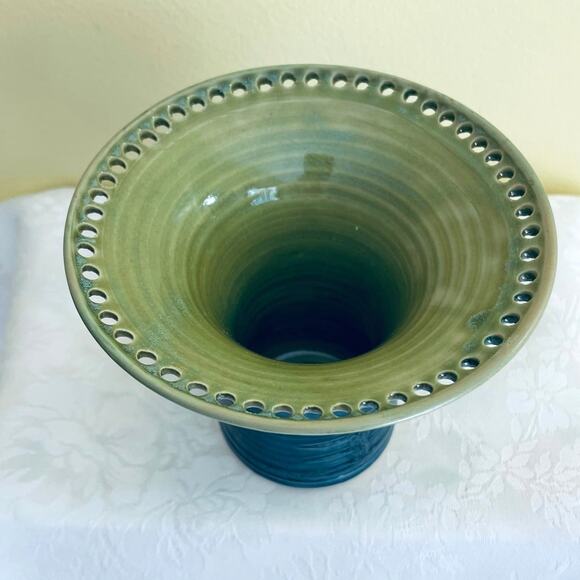 Studio Art Pottery Wide Pierced Rim Vase Earring Holder Signed - Picture 3 of 12